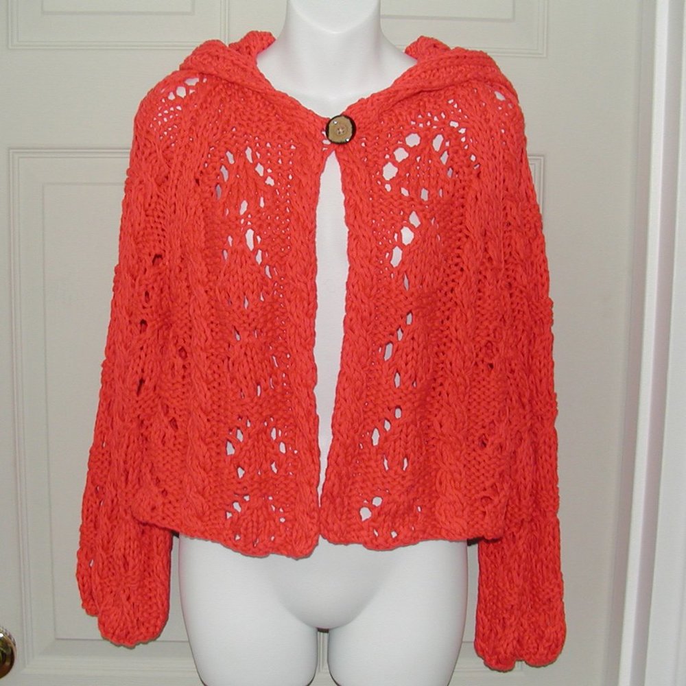 NEW Chunky Knit Moda International Big Knit Hooded Sweater, XL